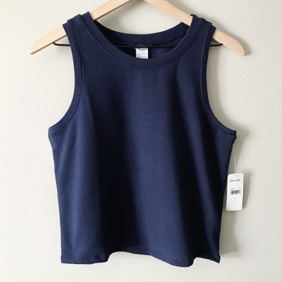 Splendid NWT Cropped Tank Top Side Snaps Blue Sm - Picture 1 of 8
